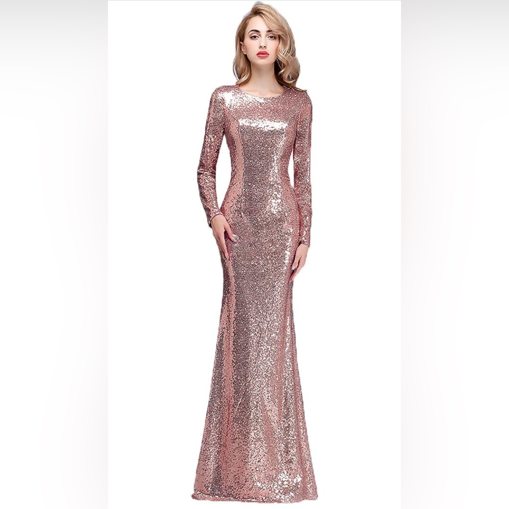 Ever-Pretty Women's Long Sleeve Sequin Maxi Dress – Size 6